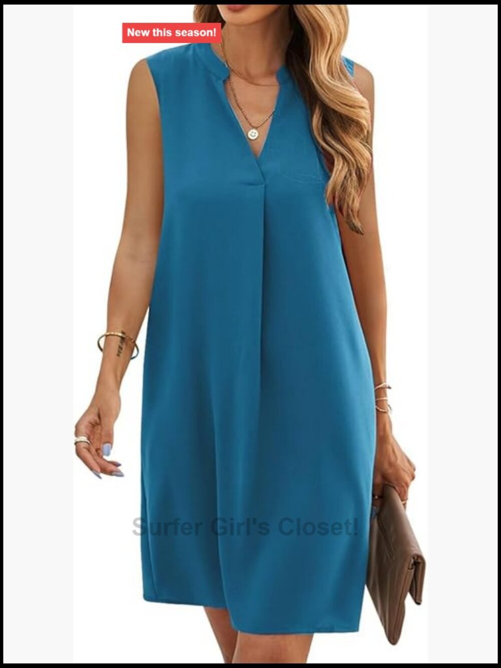 Women's Sleeveless V-Neck Shift Dress Summer Casual Knee Length
